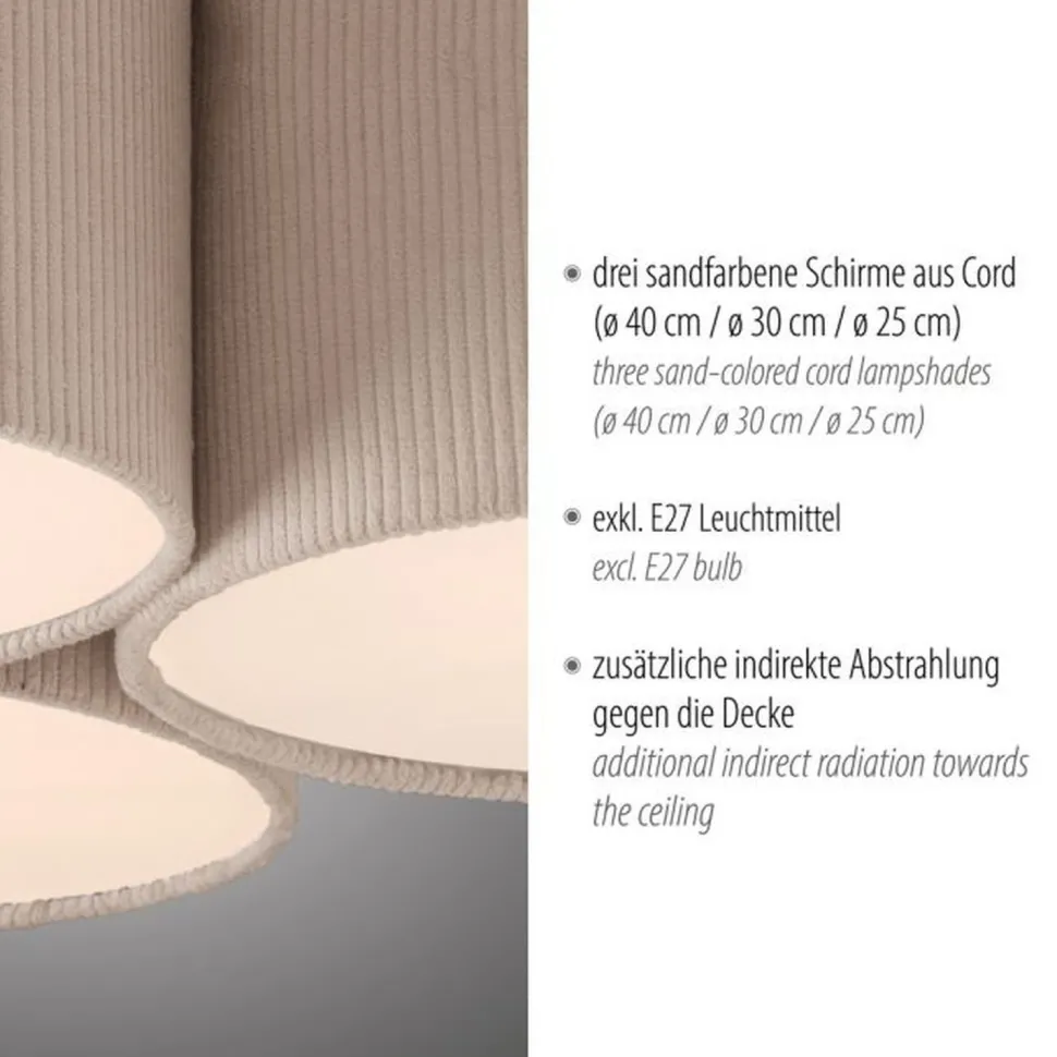 Wohnliche Deckenlampe Beige E27 L:70 cm 3-flmg blendarm