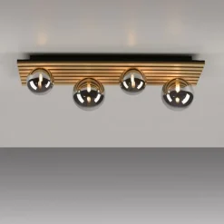 Wohnliche Deckenlampe Glaskugeln Holz G9 80 cm Natur