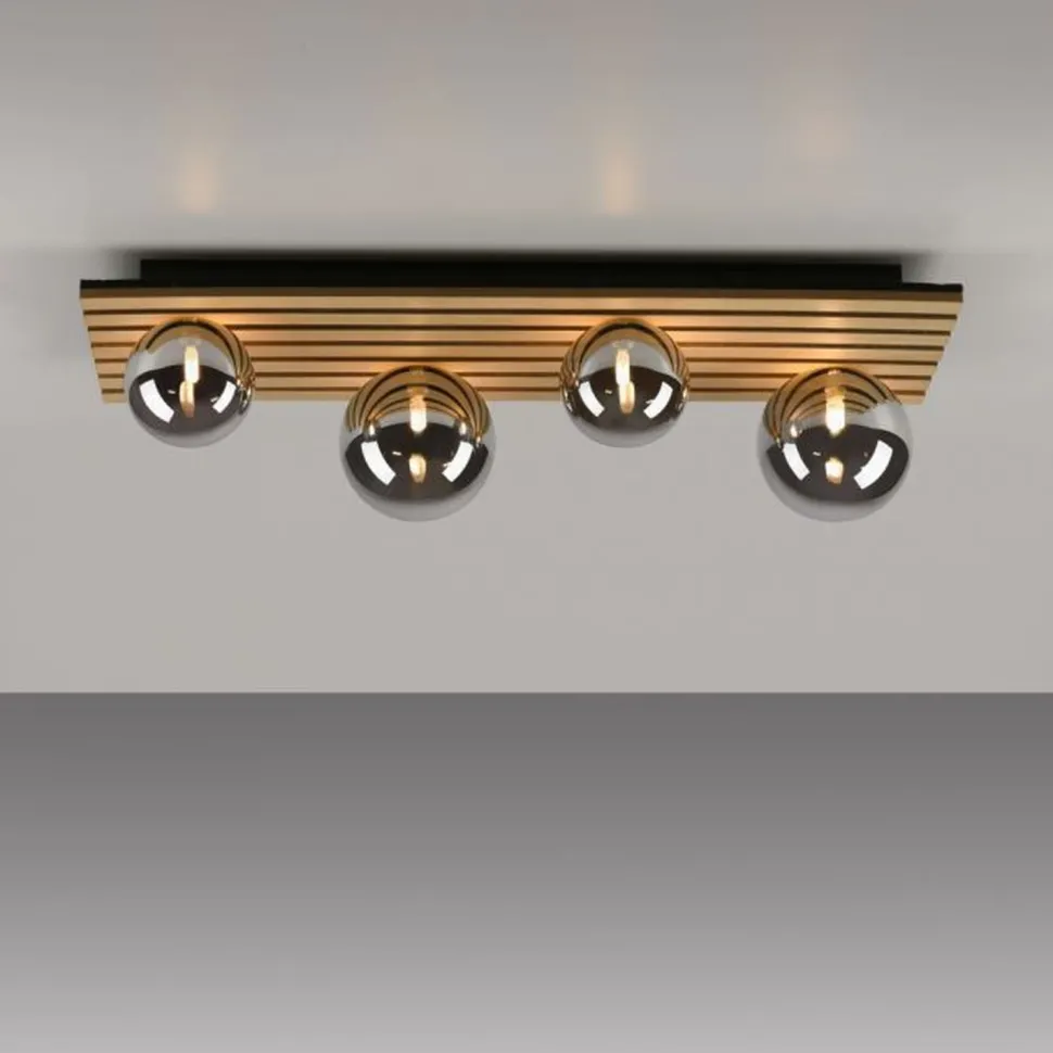 Wohnliche Deckenlampe Glaskugeln Holz G9 80 cm Natur