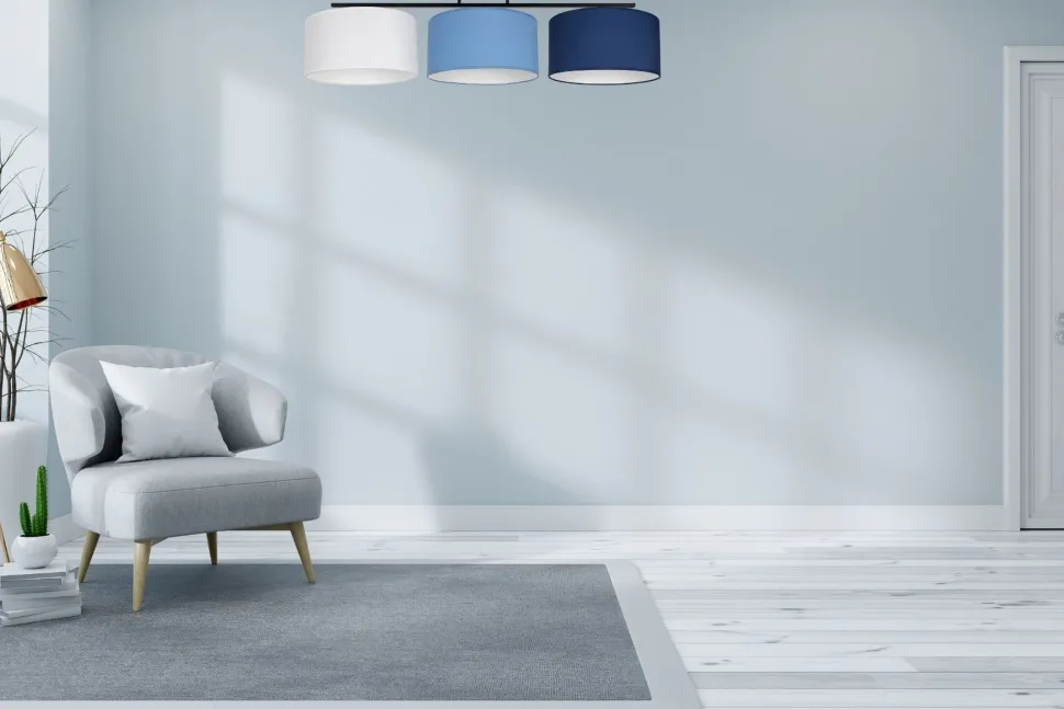 Wohnliche Deckenleuchte Stoff Weiß Blau E27 L:100 cm