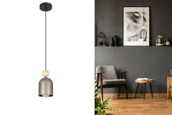 Wohnliche Hängelampe Champagner Metall Holz E27 Ø11 cm