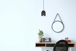 Wohnliche Hängelampe Schwarz Metall Holz E27 Ø11 cm