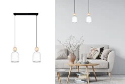 Wohnliche Hängelampe Schwarz Weiß Metall Holz E27 46 cm