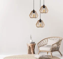 Wohnliche Hängeleuchte Holz E27 B:37 cm Schwarz Natur