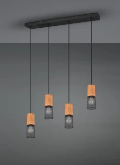Wohnliche Pendelleuchte Holz Metall E27 65 cm 4-flammig