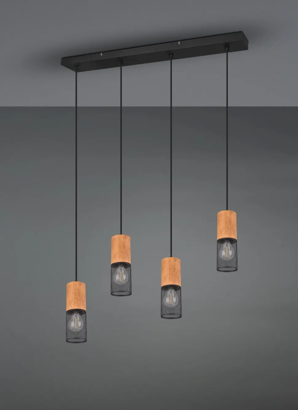 Wohnliche Pendelleuchte Holz Metall E27 65 cm 4-flammig