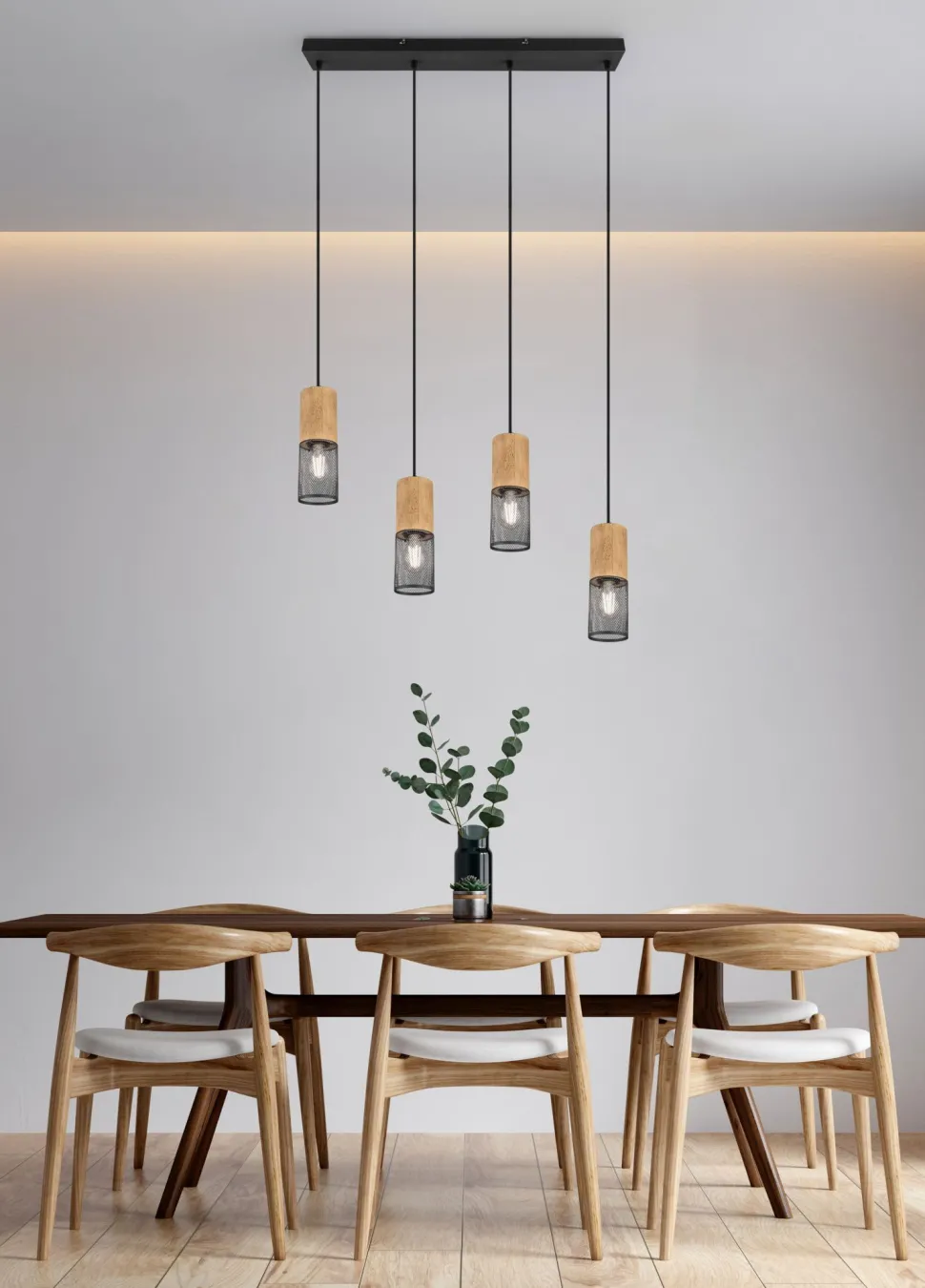 Wohnliche Pendelleuchte Holz Metall E27 65 cm 4-flammig