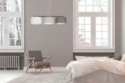 Wohnliche Pendelleuchte Stoff Weiß Grau Graphit 100 cm