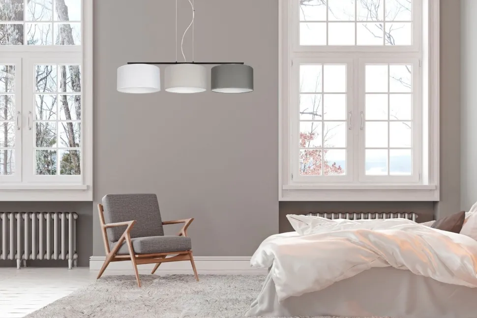 Wohnliche Pendelleuchte Stoff Weiß Grau Graphit 100 cm