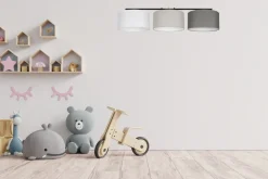 Wohnliche Pendelleuchte Stoff Weiß Grau Graphit 100 cm