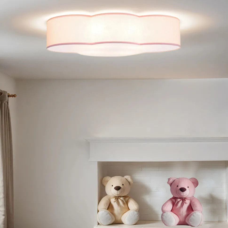 Wolkenlampe Rosa Stoff 62 cm lang 4x E27 Baby Kinder