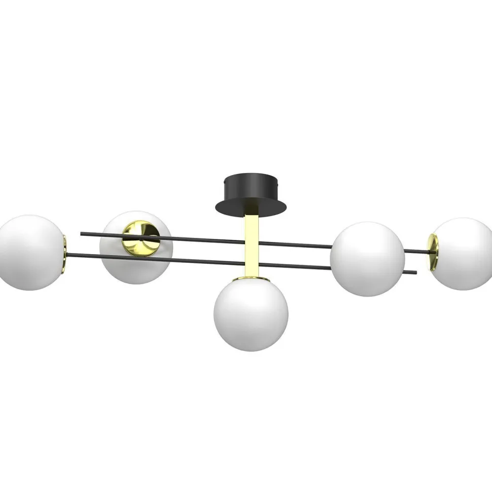 XXL Deckenleuchte Glaskugeln Schwarz Weiß Gold L:112 cm