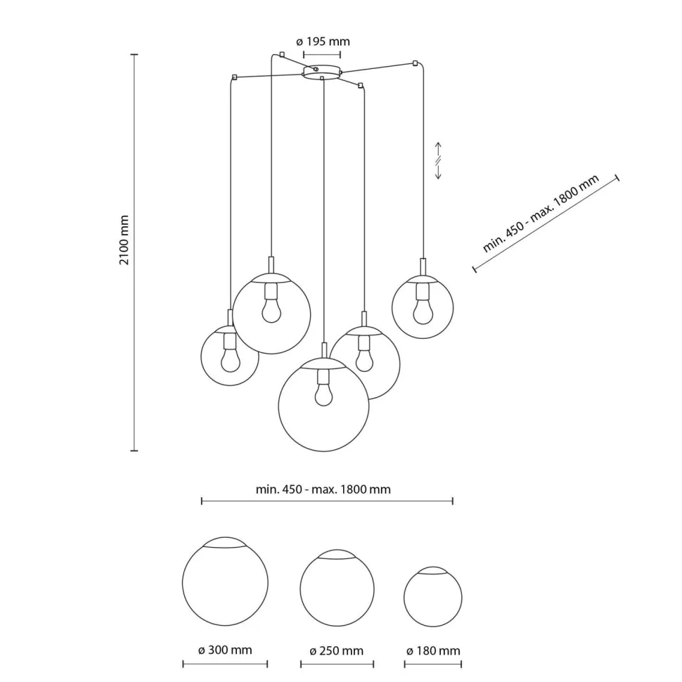 XXL Hängeleuchte Rauchglas H: 220 cm B: 400 cm verstellbar