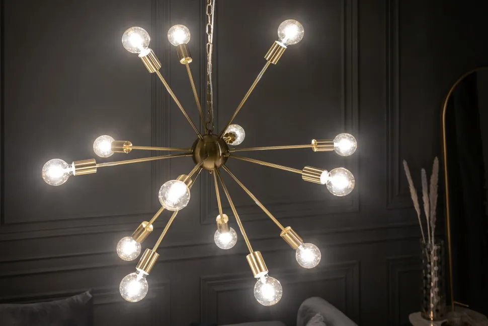 XXL Pendelleuchte Metall L:87 cm E27 14-flammig in Gold