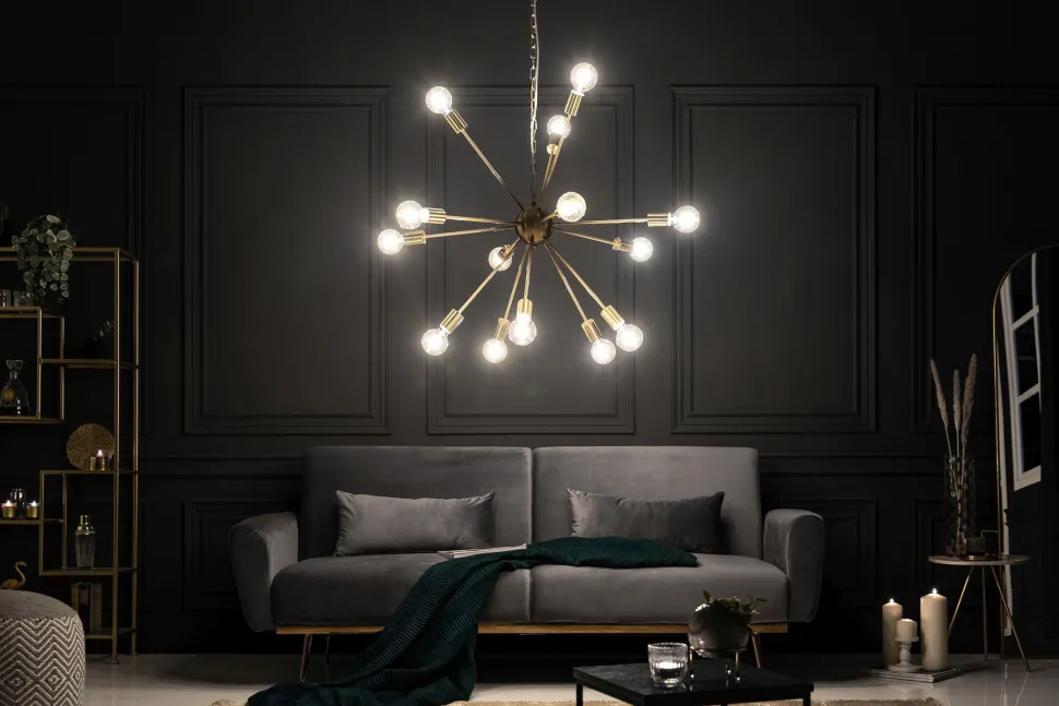 XXL Pendelleuchte Metall L:87 cm E27 14-flammig in Gold