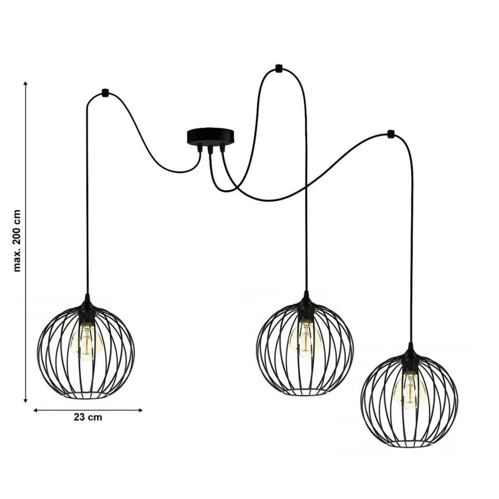 XXL Spider Hängelampe Draht Metall 3-flammig L:400 cm